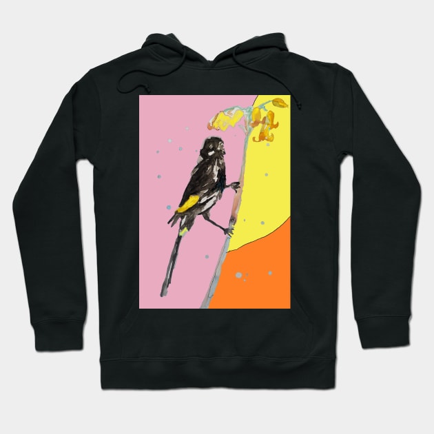 Australian Honeyeater Bird Painting - New Holland on Yellow and Pink Hoodie by SarahRajkotwala